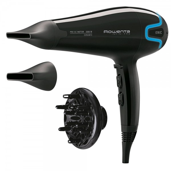 Rowenta cv8730 infini pro beauty negro azul secador de pelo 2200w iónico 3 ajustes temperatura 2 ajustes velocidad